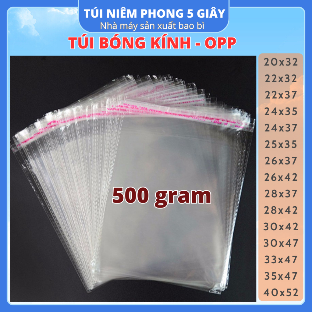 500g Túi Nilon Keo Dán Miệng OPP Trong Suốt, Bọc Kiếng, Đóng Gói, Đựng ...
