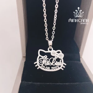 Dây Chuyền Mèo Hello Kitty Cắt Chữ Cho Bé Gái Bạc Ta - Minh Canh Jewelry