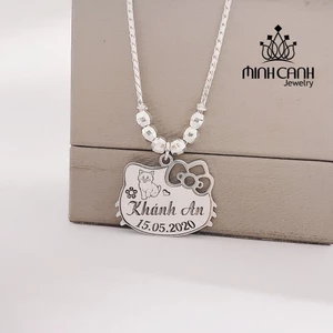 Dây Chuyền Bạc Ta Mèo Hello Kitty Khắc Tên Cho Bé Gái - Minh Canh Jewelry