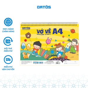 Vở vẽ 100gsm 40 trang (20 tờ) gáy lò xo A4 Batôs 3 giấy vàng chất lượng cao, không hại mắt.
