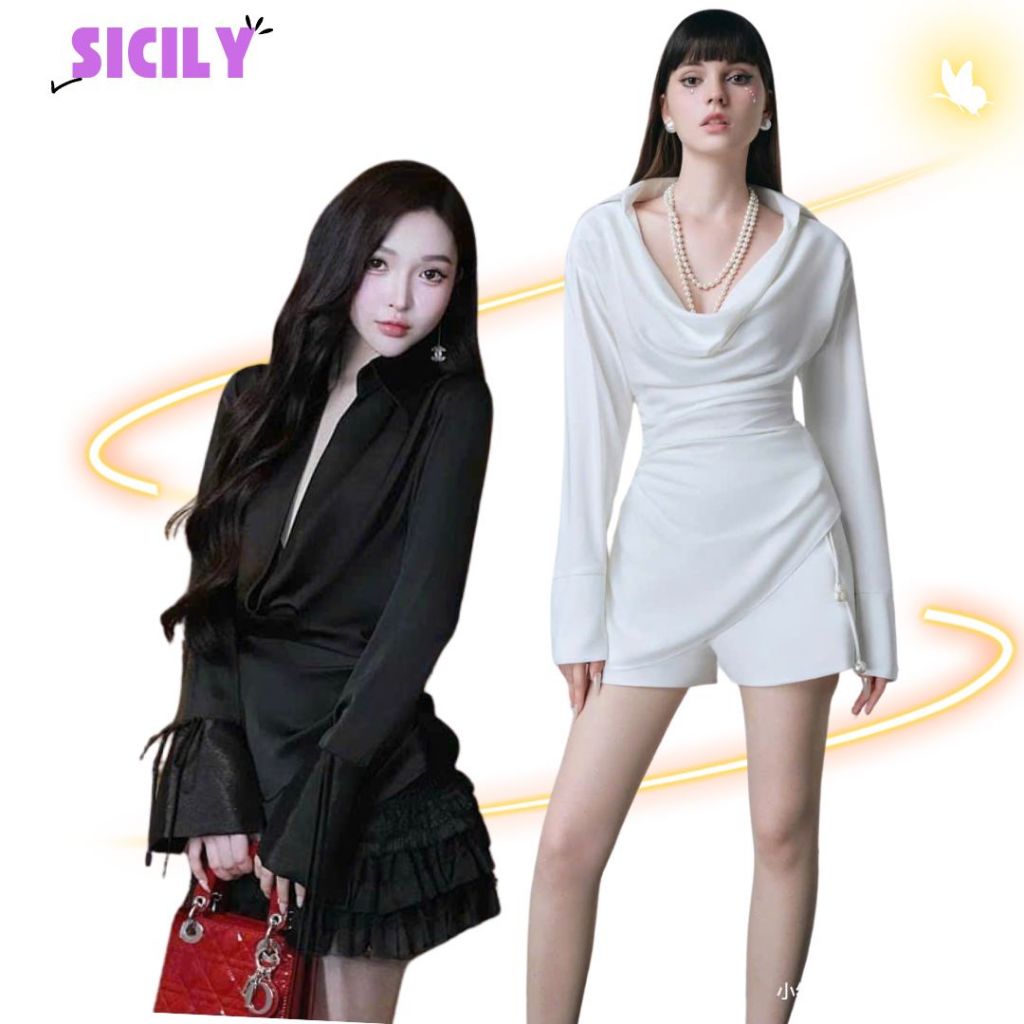 Áo sơ mi nữ dài tay Sicily sơ mi lụa cổ đổ SML804