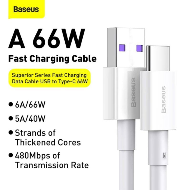 Cáp Sạc Nhanh Baseus Superior Series USB to Type-C dài 1m Công Suất 66W