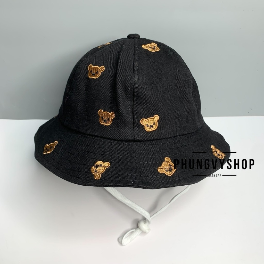 Bé 2-3Tuổi/Vđ 50cm_Mũ bucket tai bèo vành cực dễ thương gái trẻ em phungvyshop-nón BO KAKI MÚI THÊU GẤU NÂU HẾT MŨ
