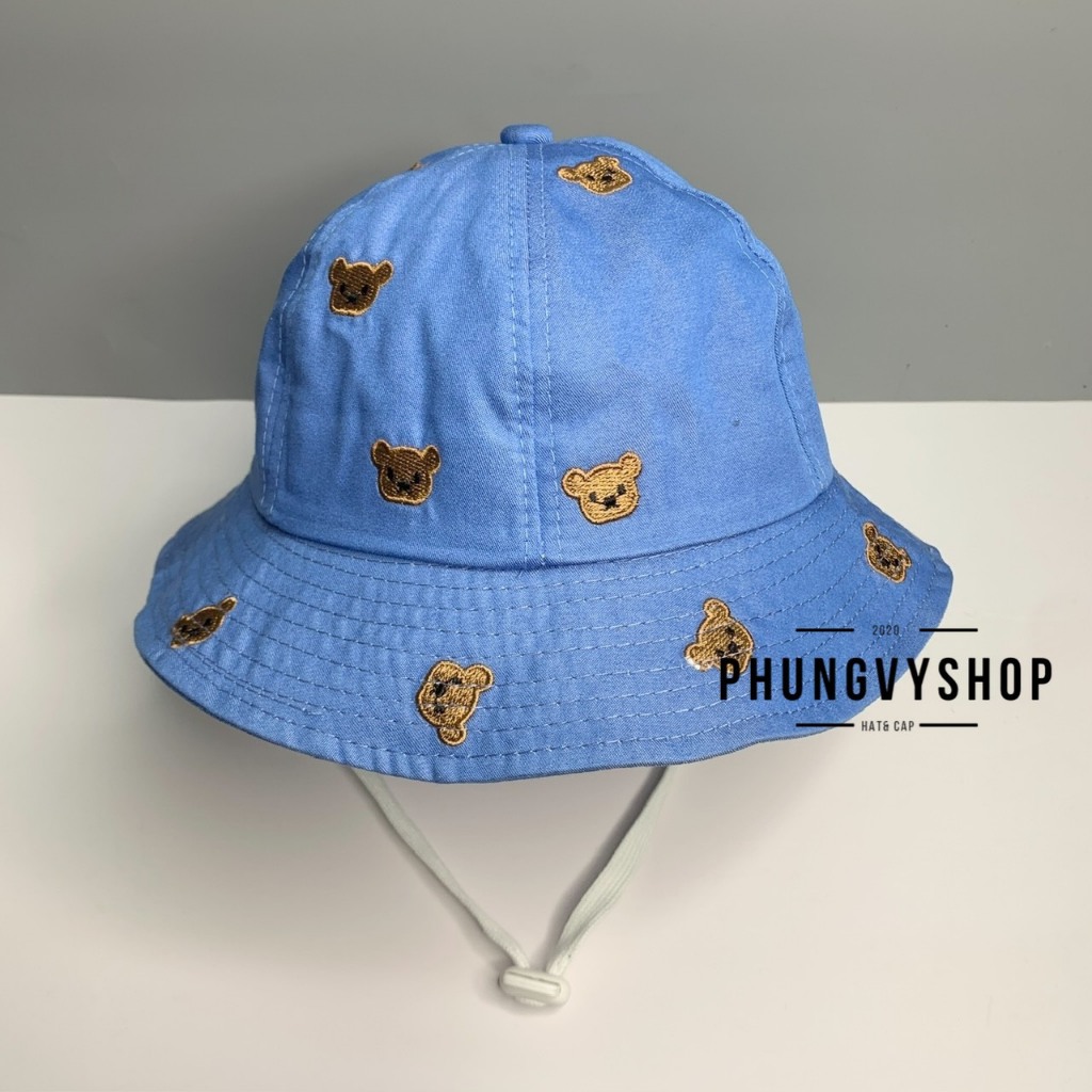 Bé 2-3Tuổi/Vđ 50cm_Mũ bucket tai bèo vành cực dễ thương gái trẻ em phungvyshop-nón BO KAKI MÚI THÊU GẤU NÂU HẾT MŨ