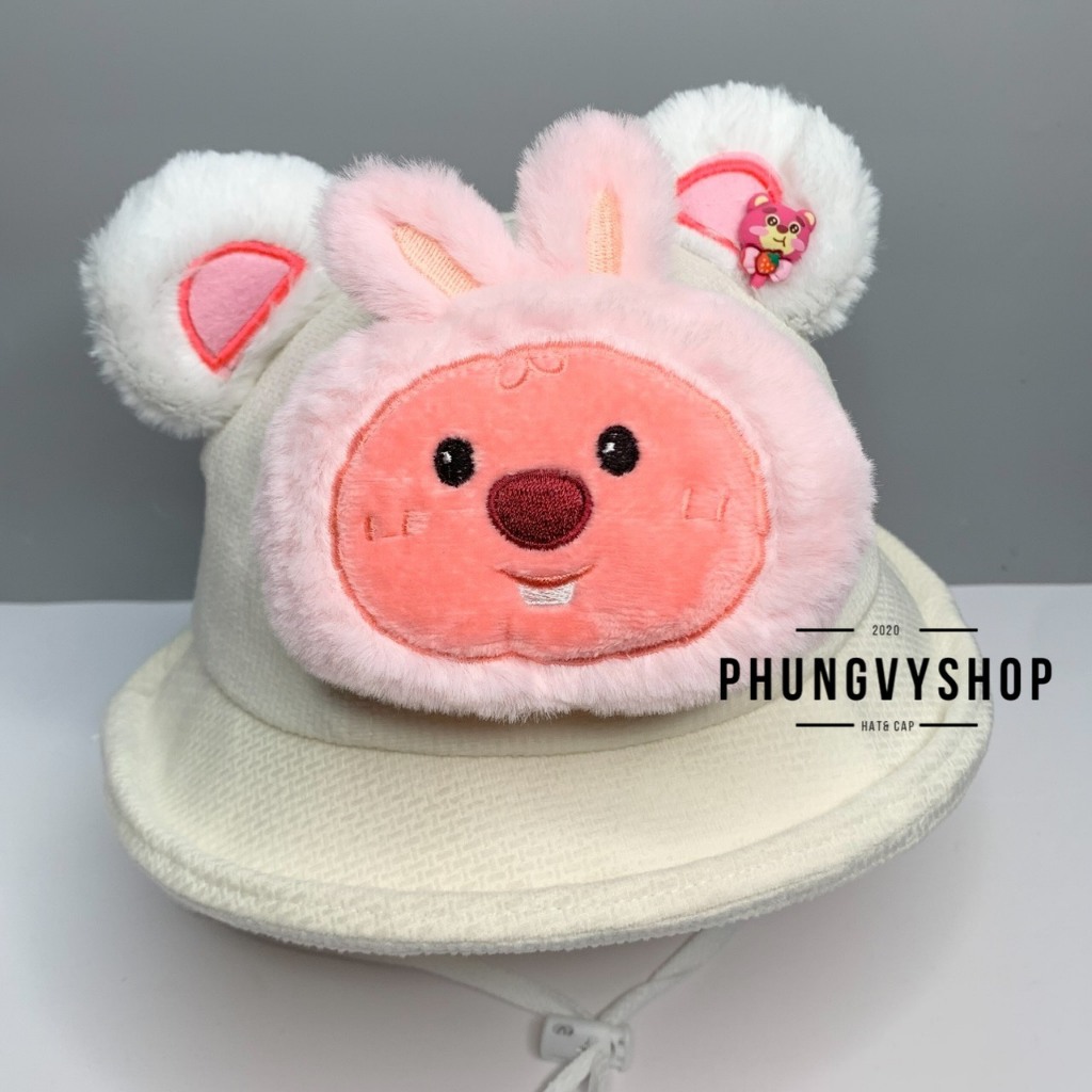 Mũ bucket tai bèo vành gái trẻ em phungvyshop-nón BO gấu dâu lotso hải ly LẬT NHUNG TUYẾT NỈ CÁCLOẠI