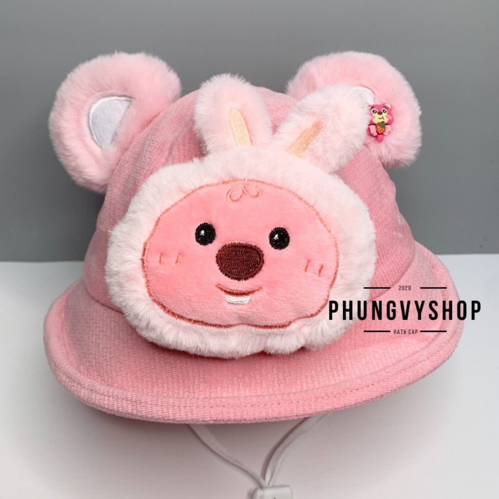 Mũ bucket tai bèo vành gái trẻ em phungvyshop-nón BO gấu dâu lotso hải ly LẬT NHUNG TUYẾT NỈ CÁCLOẠI
