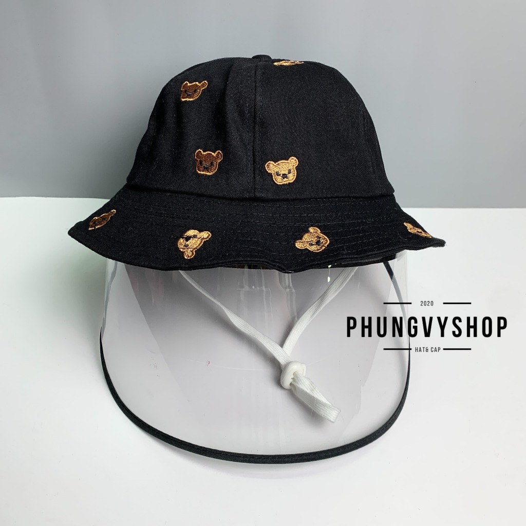 Bé 2-3 Tuổi/ Vđ 50cm_Mũ chống giọt bắn, chắn bụi gió mưa tai bèo vành trẻ em phungvyshop-Nón KIẾNG MÚI THÊU GẤU HẾT MŨ