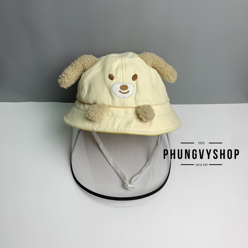 BÉ khoảng <18 tháng/vòng đầu48cm] Mũ chống GIỌT bắn, mũ cản bụi bạn cún dễ thương- nón cho bé