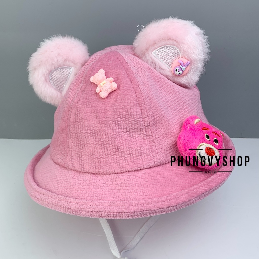 Mũ bucket tai bèo vành gái trẻ em phungvyshop-nón BO gấu dâu lotso hải ly LẬT NHUNG TUYẾT NỈ CÁCLOẠI