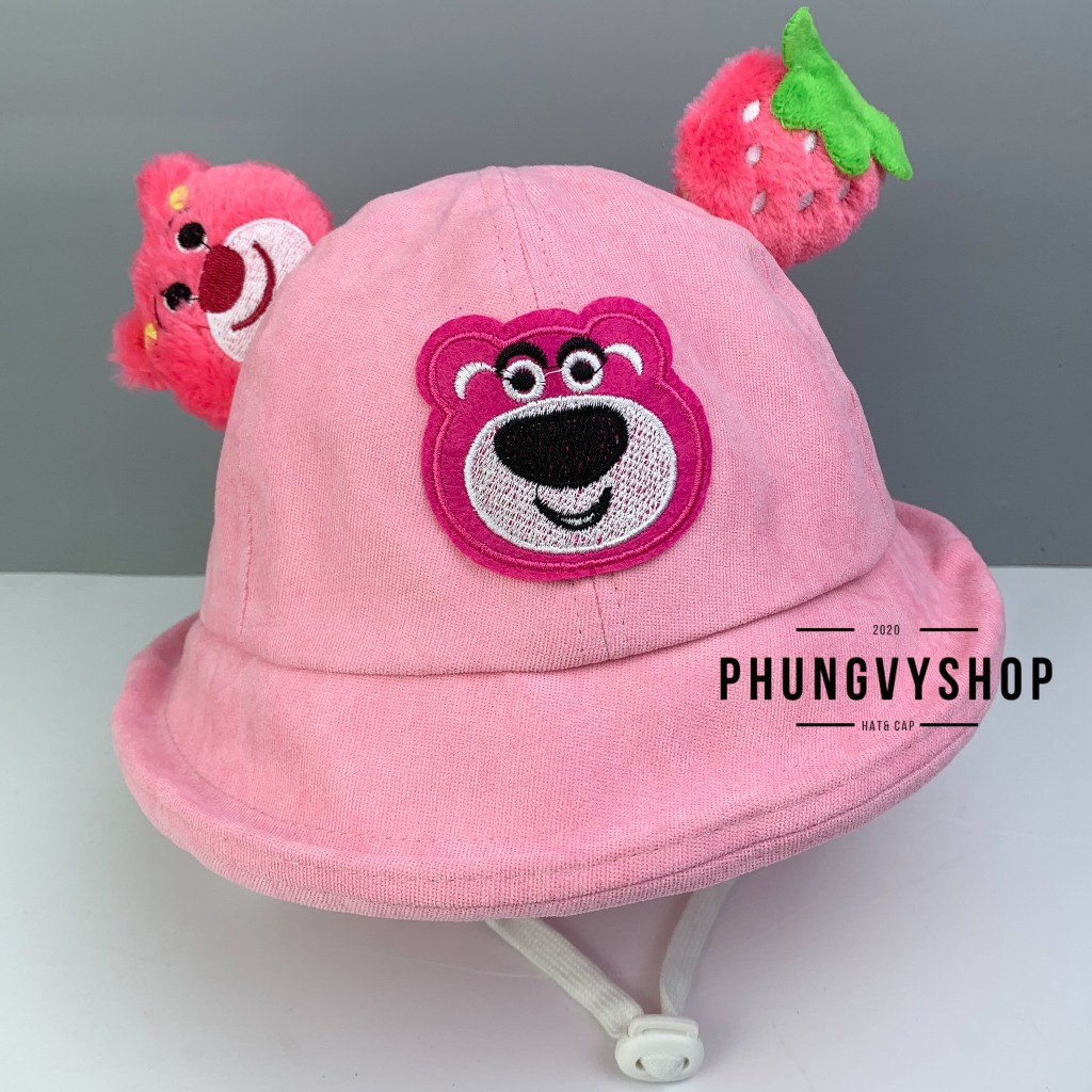 Mũ bucket tai bèo vành gái trẻ em phungvyshop-nón BO gấu dâu lotso hải ly LẬT NHUNG TUYẾT NỈ CÁCLOẠI