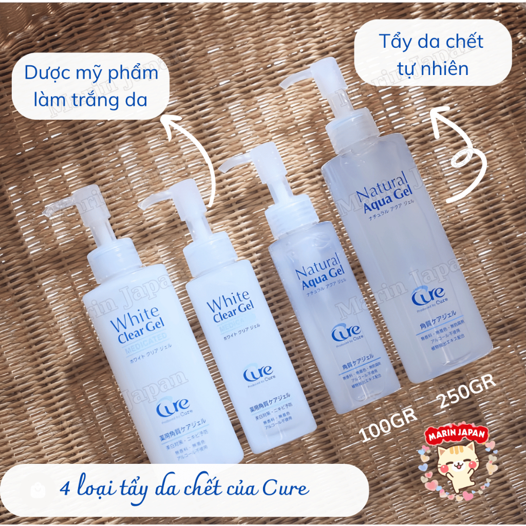 Tẩy Da Chết Cure Natural Chính Hãng Nhật Bản - Aqua Gel Và White Clear Gel  Medicated Cure Nhật Bản Dưỡng Trắng, Ngừa Mụn