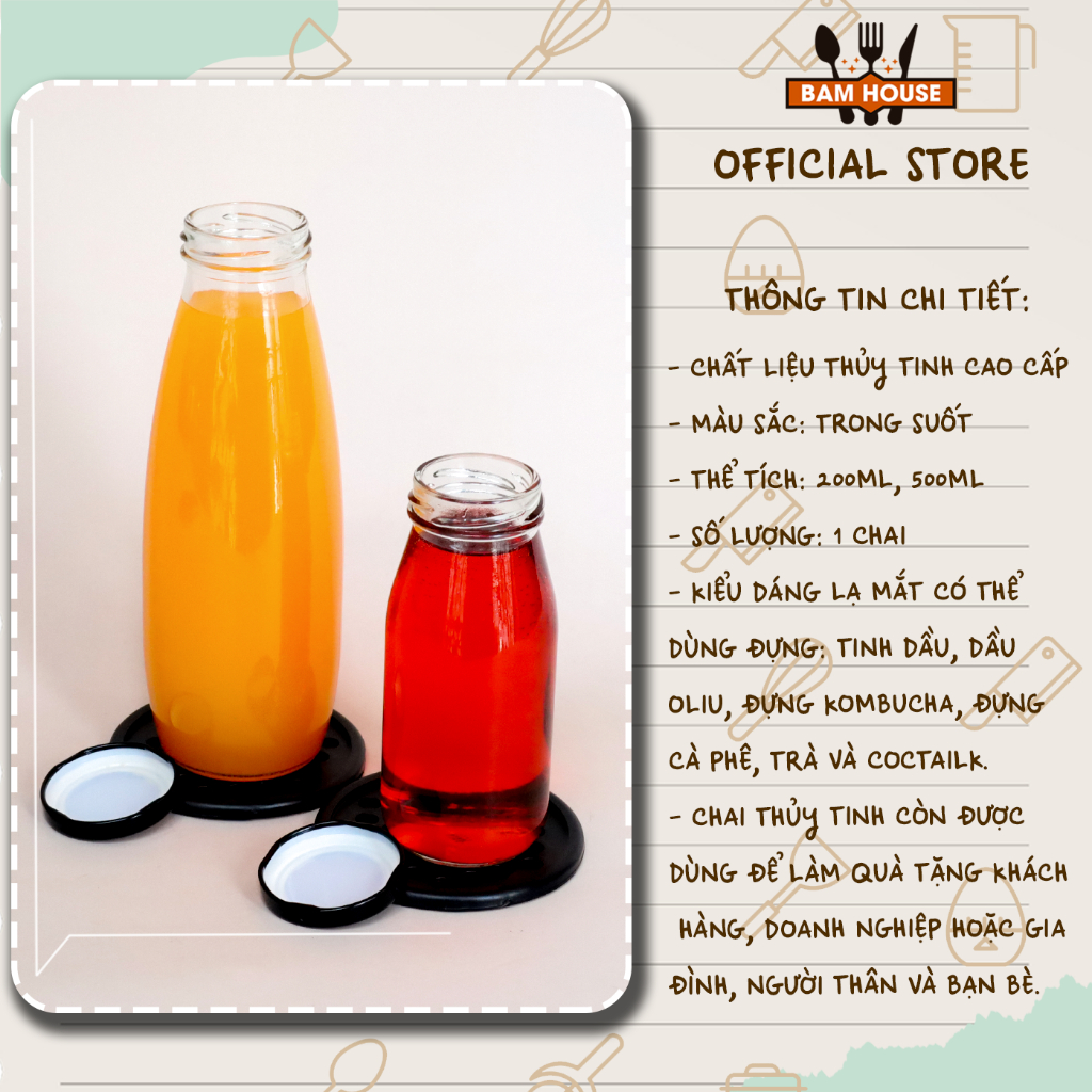 Ảnh Chai thủy tinh cao bầu Bam House nắp thiết dung tích 250ml 500ml cao cấp CSNT04 3