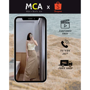 Set áo lụa 2s kèm chân váy Kaki xẻ cá tính