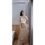 Set áo lụa 2s kèm chân váy Kaki xẻ cá tính