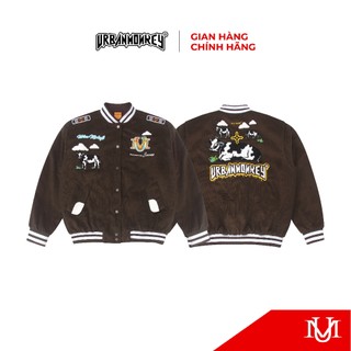 Áo Khoác Varsity Unisex URBAN MONKEY " Varsity Our Farm Kakao " Chất Liệu Nhung Tăm Phối Màu Nâu Kakao