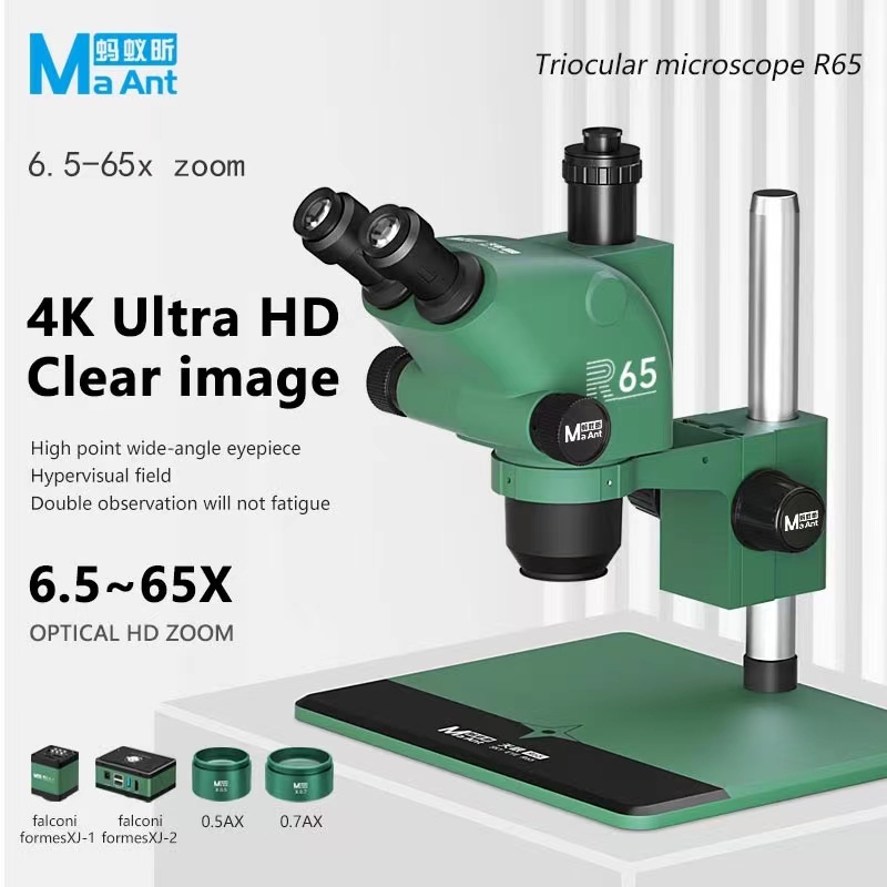 Kính hiển vi 3 mắt MAANT R65 thị kính WF10X/23, độ phóng đại 6.5X-65X kèm đèn