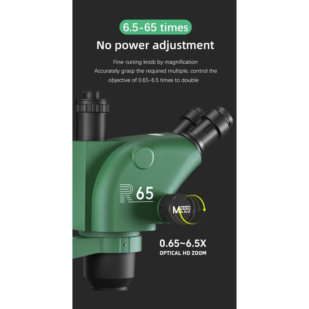 Kính hiển vi 3 mắt MAANT R65 thị kính WF10X/23, độ phóng đại 6.5X-65X kèm đèn