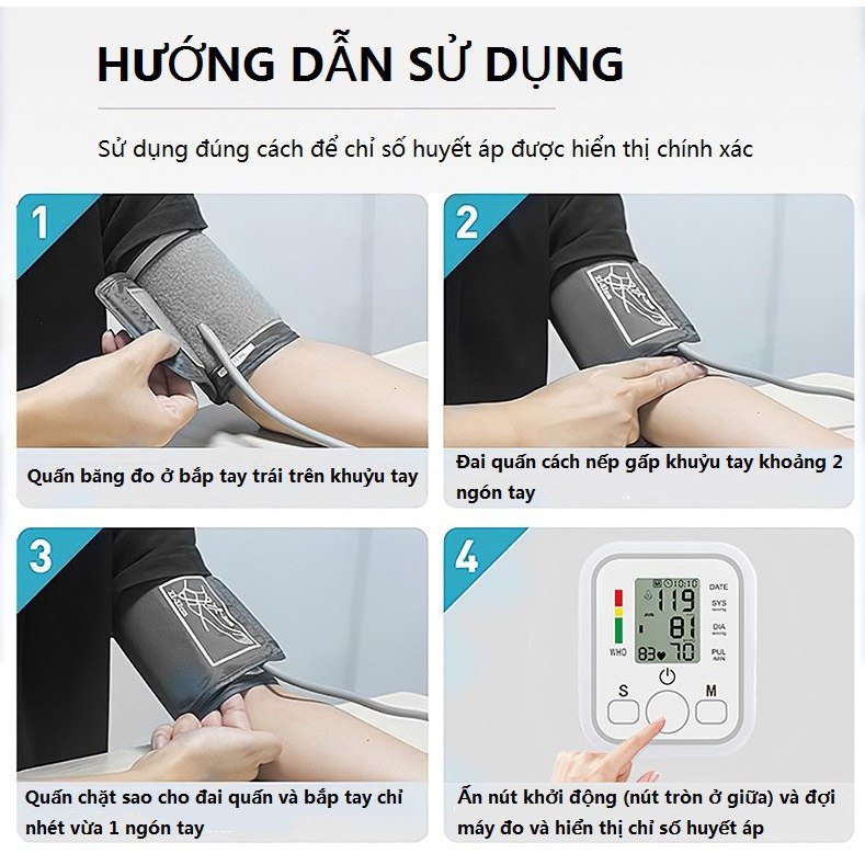 Máy đo huyết áp và nhịp tim thông minh có đọc kết quả tiếng Việt tặng kèm pin, chính xác, tiện lợi (hàng xuất khẩu)