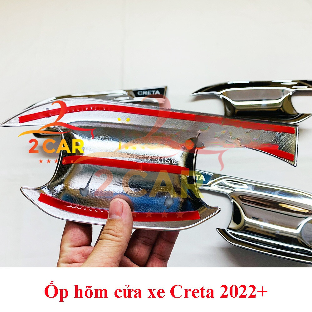 Ốp Tay nắm, Hõm cửa, chén cửa, nắp bình xăng Xe Hyundai Creta 2022 - 2026 Mạ Crom cao cấp
