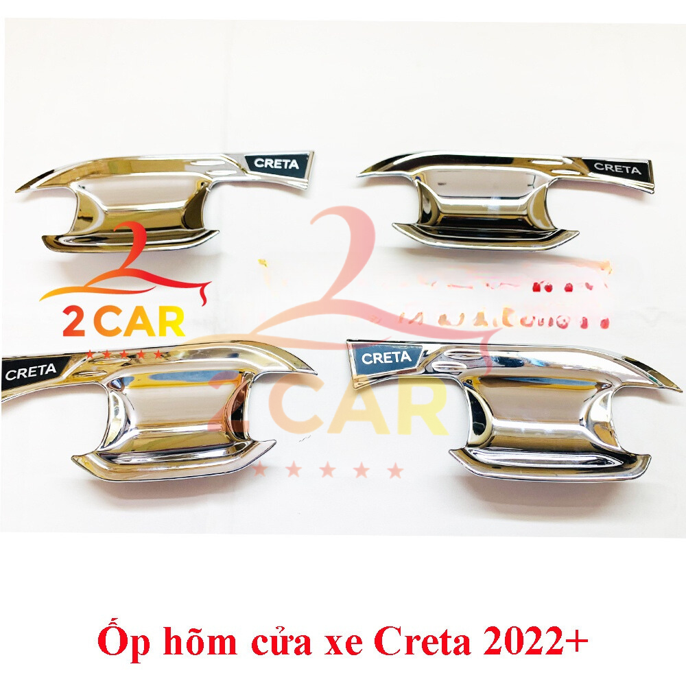 Ốp Tay nắm, Hõm cửa, chén cửa, nắp bình xăng Xe Hyundai Creta 2022 - 2026 Mạ Crom cao cấp