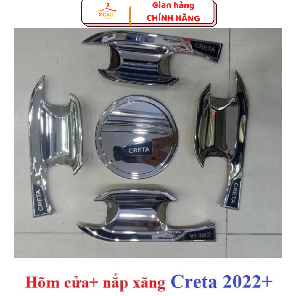 Ốp Tay nắm, Hõm cửa, chén cửa, nắp bình xăng Xe Hyundai Creta 2022 - 2026 Mạ Crom cao cấp