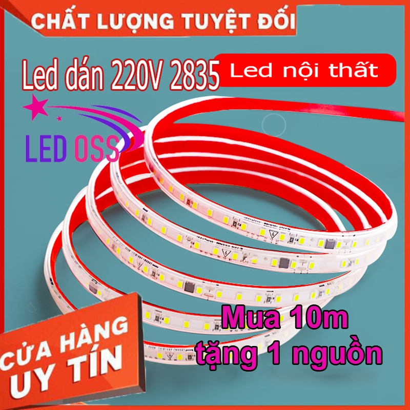 Đèn led dây dán 220V siêu sáng chống nước trang trí dán kệ tủ trưng bày ...