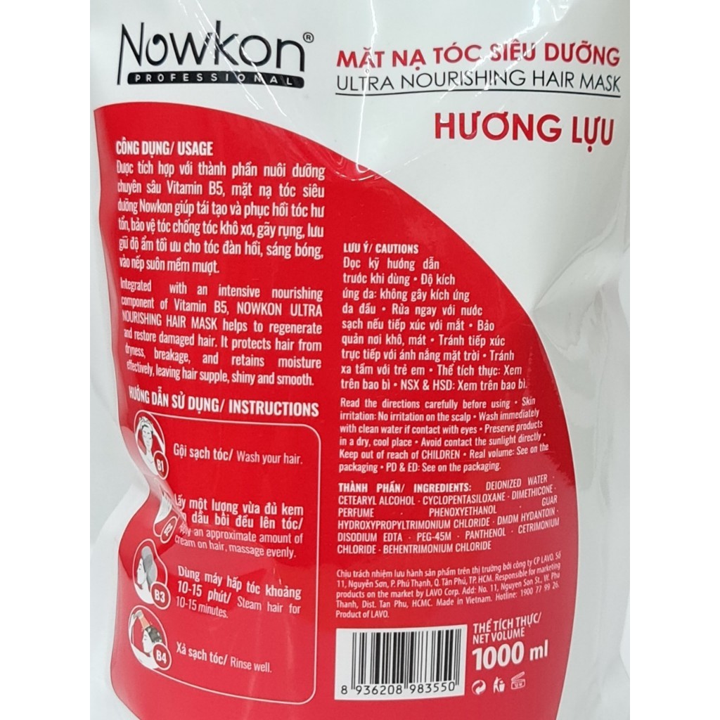Hấp Dầu Nowkon Túi 1000ml Hấp Dầu NOWKON Ultra Nourishing Hair Mask 1000ml