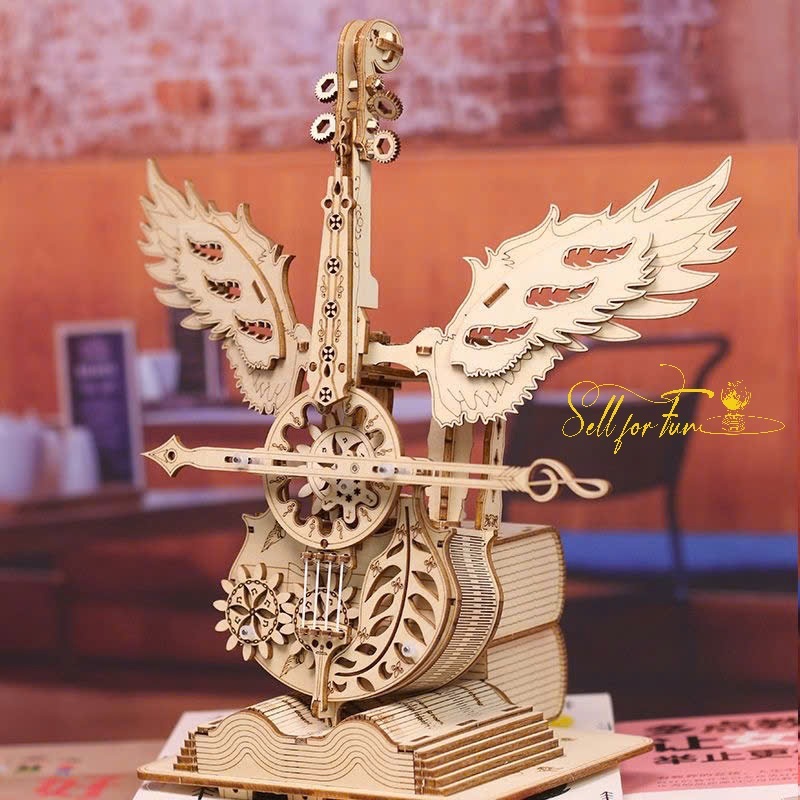 Đồ Chơi Lắp Ráp Mô Hình Gỗ 3D Hộp Nhạc Bằng Gỗ Đàn AIC Angel Cello Đôi Cánh Thiên Thần