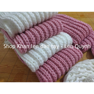 KHĂN LEN ĐAN TAY MÀU HỒNG DÂU - kiểu đan cốt ăng lê - len Vĩnh Thịnh sợi to - quà tặng handmade độc đáo ý nghĩa