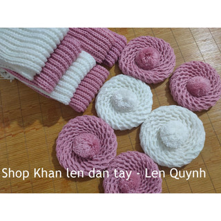 KHĂN LEN ĐAN TAY MÀU HỒNG DÂU - kiểu đan cốt ăng lê - len Vĩnh Thịnh sợi to - quà tặng handmade độc đáo ý nghĩa