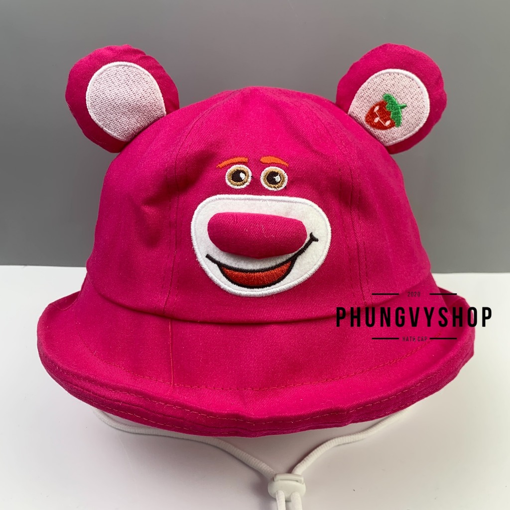 Có 2 size _Mũ bucket tai bèo vành dễ thương trai gái phungvyshop- Nón / Bo trung GẤU DÂU LOTSO MŨI HỒNG /