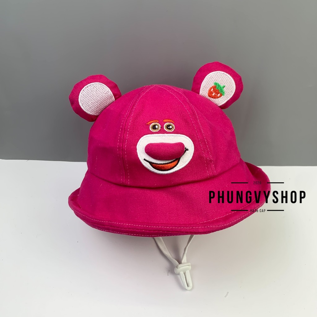 Có 2 size _Mũ bucket tai bèo vành dễ thương trai gái phungvyshop- Nón / Bo trung GẤU DÂU LOTSO MŨI HỒNG /