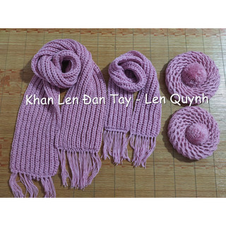 KHĂN LEN ĐAN TAY MÀU HỒNG DÂU - kiểu đan cốt ăng lê - len Vĩnh Thịnh sợi to - quà tặng handmade độc đáo ý nghĩa