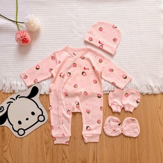 Set body dài sơ sinh thu đông Bunnybaby kèm mũ vớ chất thun 100% cotton cho bé 0-3 tháng