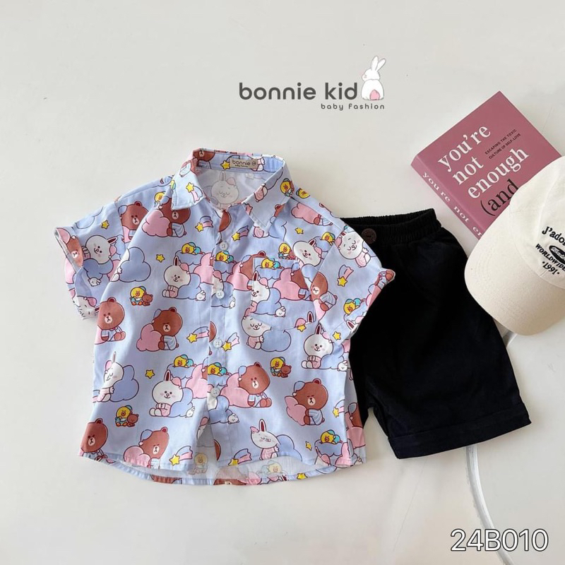 Set Sơ Mi Bé Trai Bonnie 24B010 Gấu Thỏ Tím Size 80-140 (9-30kg) Phong Cách Hàn Quốc Dễ Thương