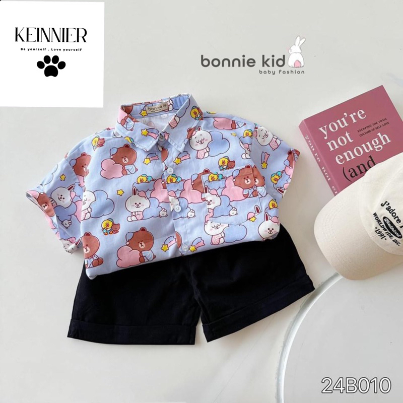 Set Sơ Mi Bé Trai Bonnie 24B010 Gấu Thỏ Tím Size 80-140 (9-30kg) Phong Cách Hàn Quốc Dễ Thương