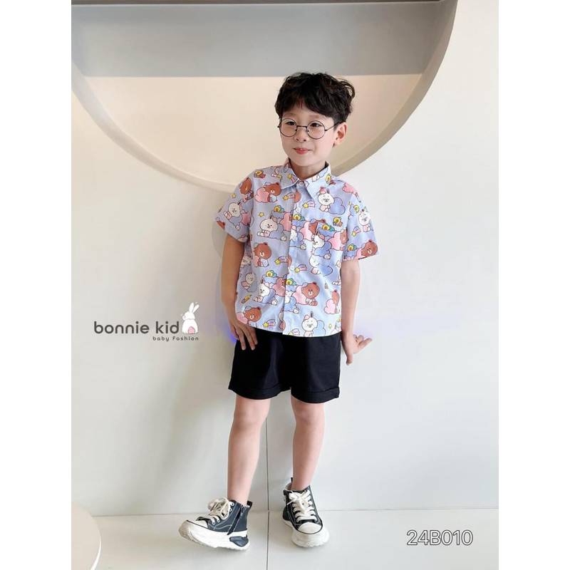 Set Sơ Mi Bé Trai Bonnie 24B010 Gấu Thỏ Tím Size 80-140 (9-30kg) Phong Cách Hàn Quốc Dễ Thương