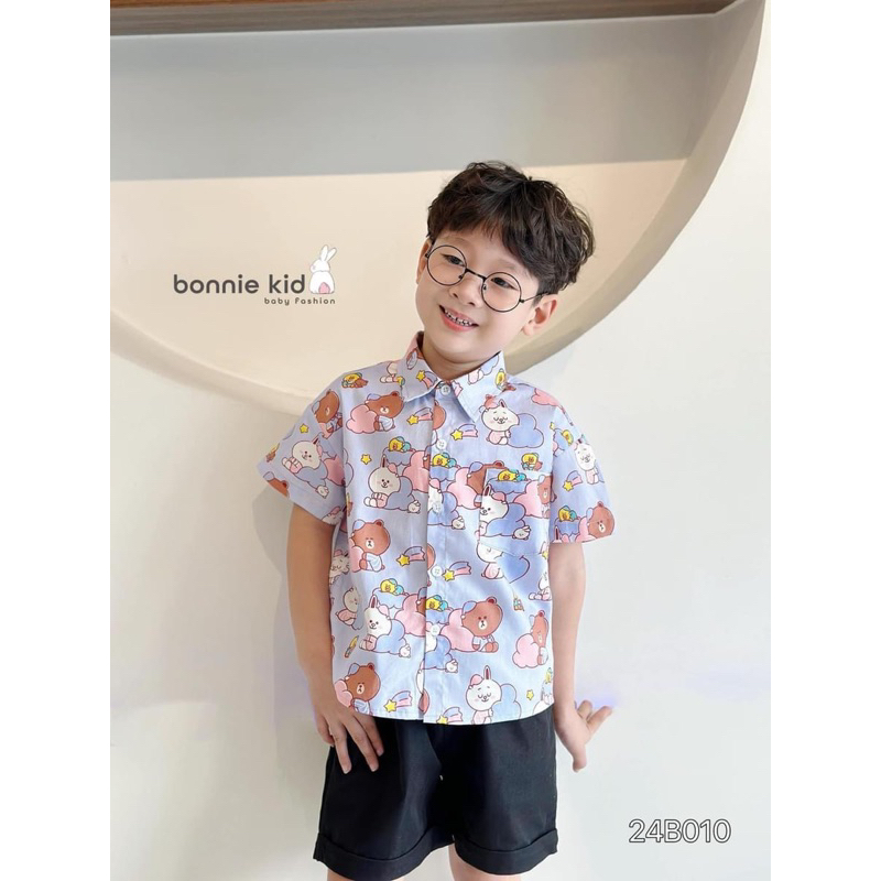 Set Sơ Mi Bé Trai Bonnie 24B010 Gấu Thỏ Tím Size 80-140 (9-30kg) Phong Cách Hàn Quốc Dễ Thương
