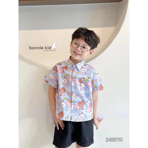 Set Sơ Mi Bé Trai Bonnie 24B010 Gấu Thỏ Tím Size 80-140 (9-30kg) Phong Cách Hàn Quốc Dễ Thương