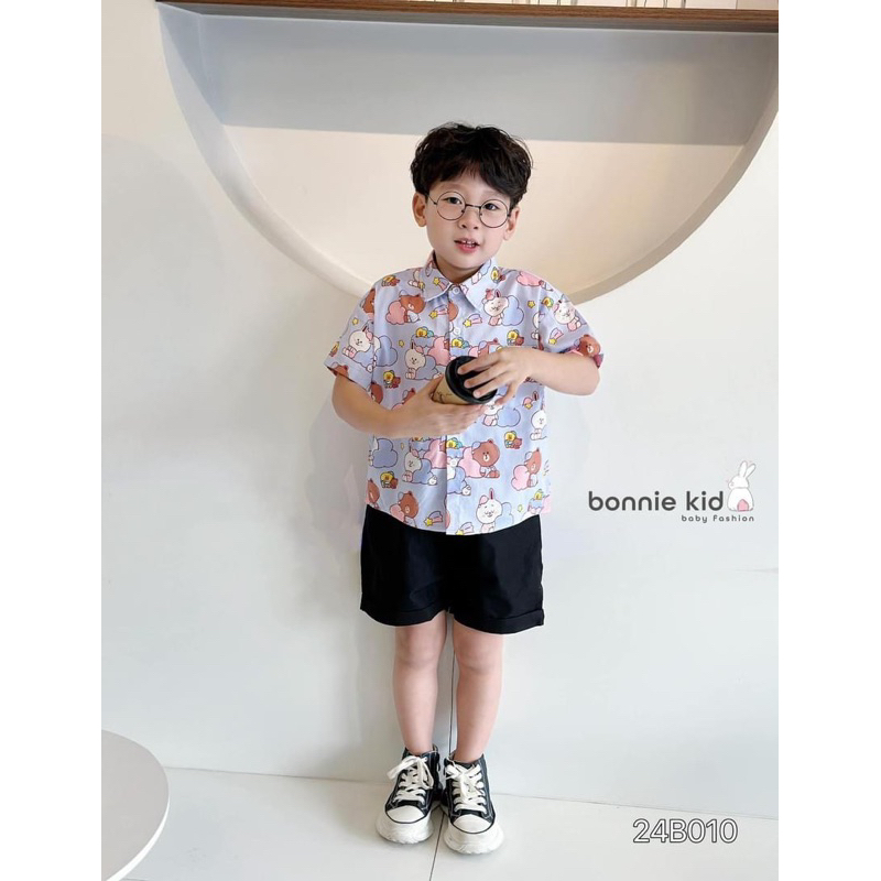Set Sơ Mi Bé Trai Bonnie 24B010 Gấu Thỏ Tím Size 80-140 (9-30kg) Phong Cách Hàn Quốc Dễ Thương