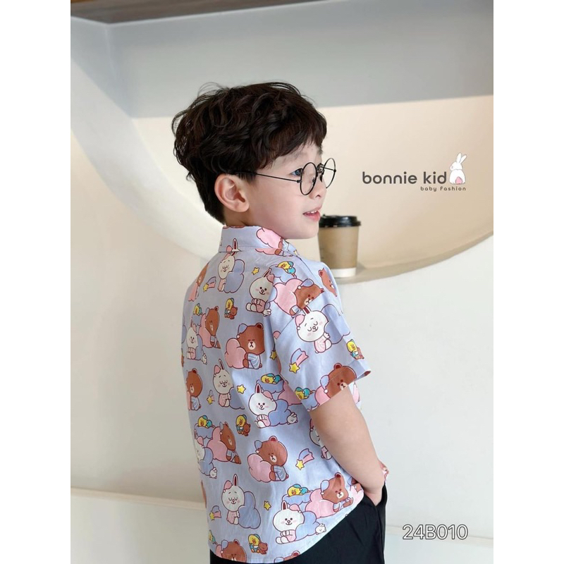 Set Sơ Mi Bé Trai Bonnie 24B010 Gấu Thỏ Tím Size 80-140 (9-30kg) Phong Cách Hàn Quốc Dễ Thương