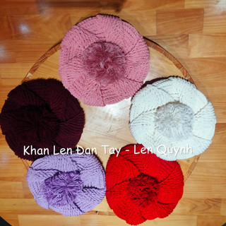 Mũ len handmade hàng móc tay cẩn thận từng mũi - Dáng mũ beret điệu đà tiểu thư - Chất len milk cotton mềm mại