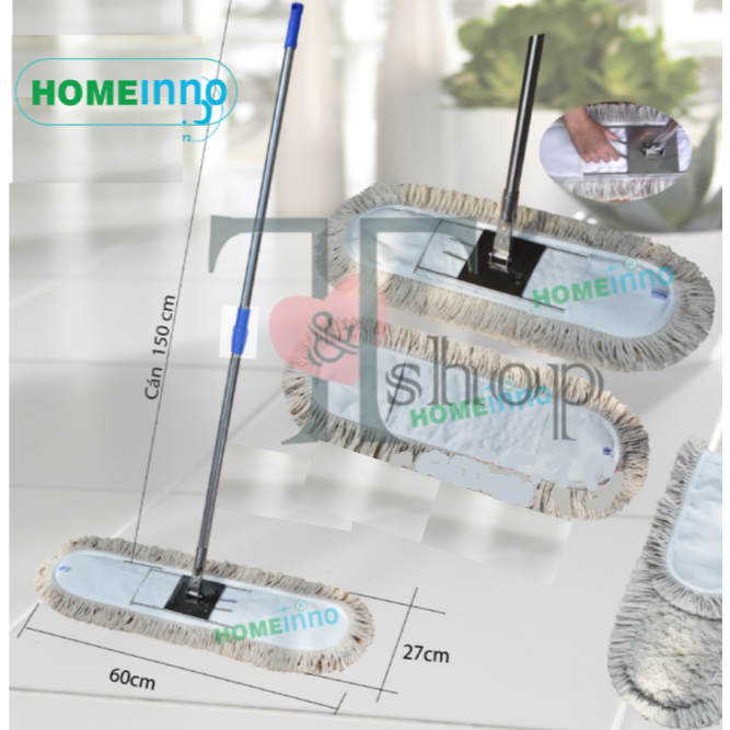 Cây Lau Nhà Bụi, Lau Ẩm Giẻ Cotton Bản Lau 90cm Homeinno Cán Rút 80-145cm