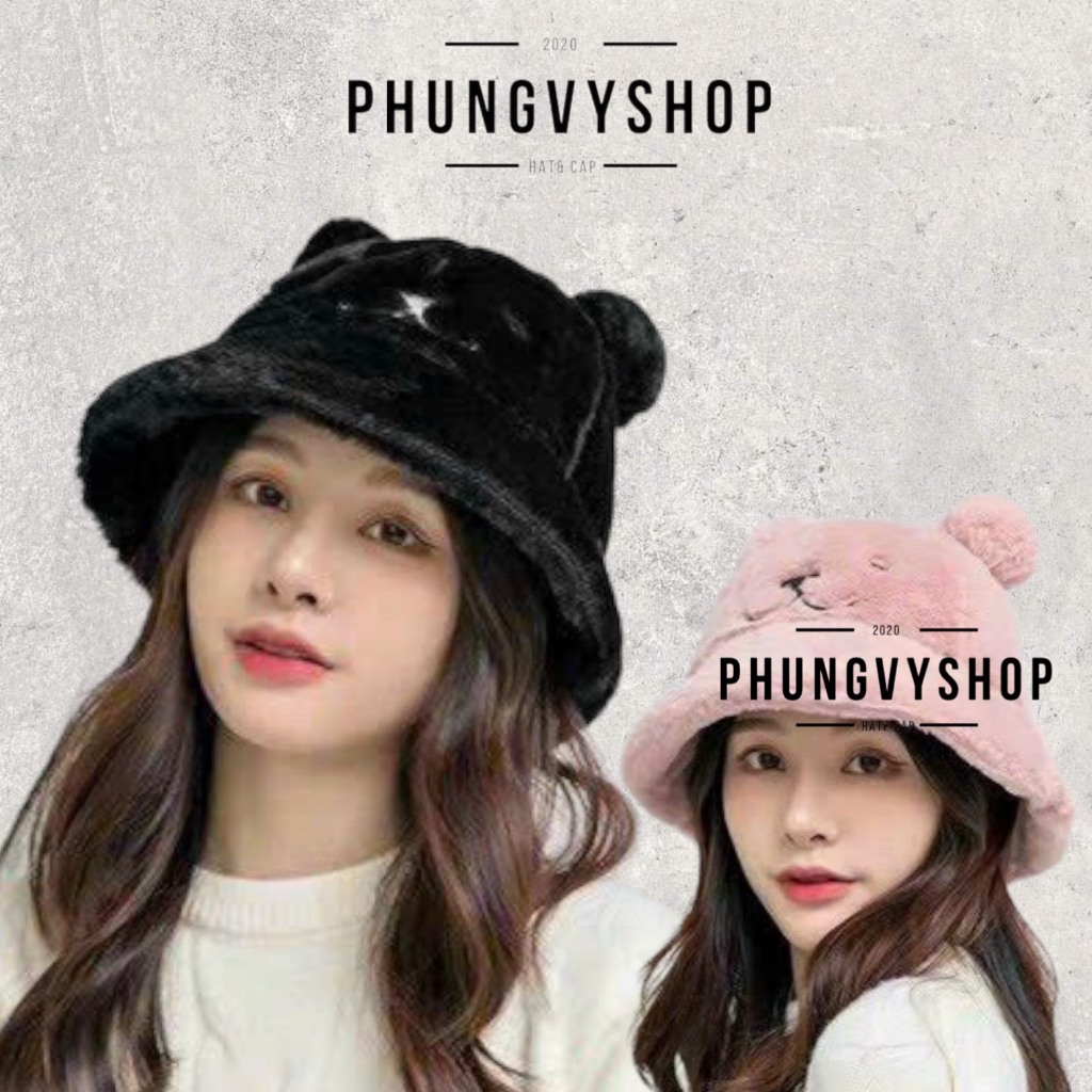 (SALE) Mũ lông bucket tai bèo vành thu đông unisex nam nữ phong cách hàn quốc phungvyshop - nón BO LÔNG MÈO ĐÔNG