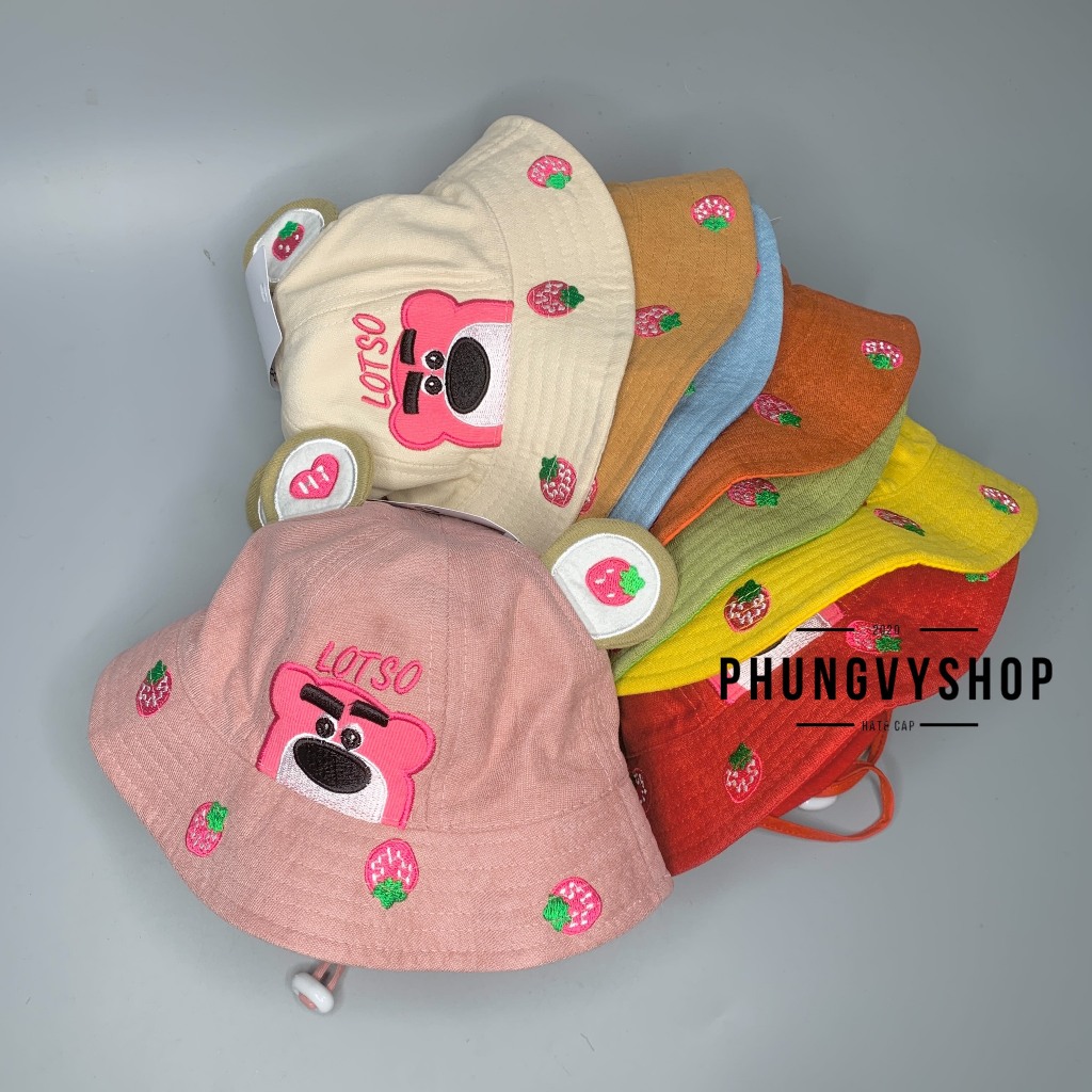 (SALE) VĐ 47cm/Dưới 12 tháng. Mũ bucket tai bèo vành bé trẻ em phungvyshop-Nón BO nhí nhung GẤU DÂU LOTSO CHÂN MÀY