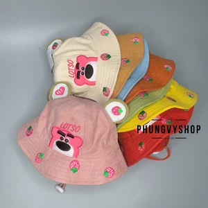 VĐ 47cm/Dưới 12 tháng. Mũ bucket tai bèo vành bé trẻ em phungvyshop-Nón BO nhí nhung GẤU DÂU LOTSO CHÂN MÀY