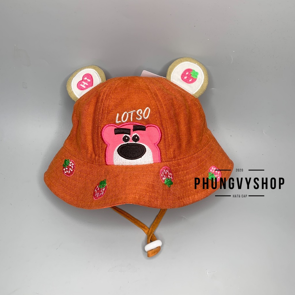 (SALE) VĐ 47cm/Dưới 12 tháng. Mũ bucket tai bèo vành bé trẻ em phungvyshop-Nón BO nhí nhung GẤU DÂU LOTSO CHÂN MÀY