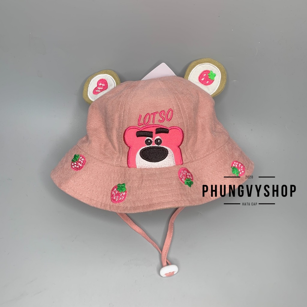 (SALE) VĐ 47cm/Dưới 12 tháng. Mũ bucket tai bèo vành bé trẻ em phungvyshop-Nón BO nhí nhung GẤU DÂU LOTSO CHÂN MÀY
