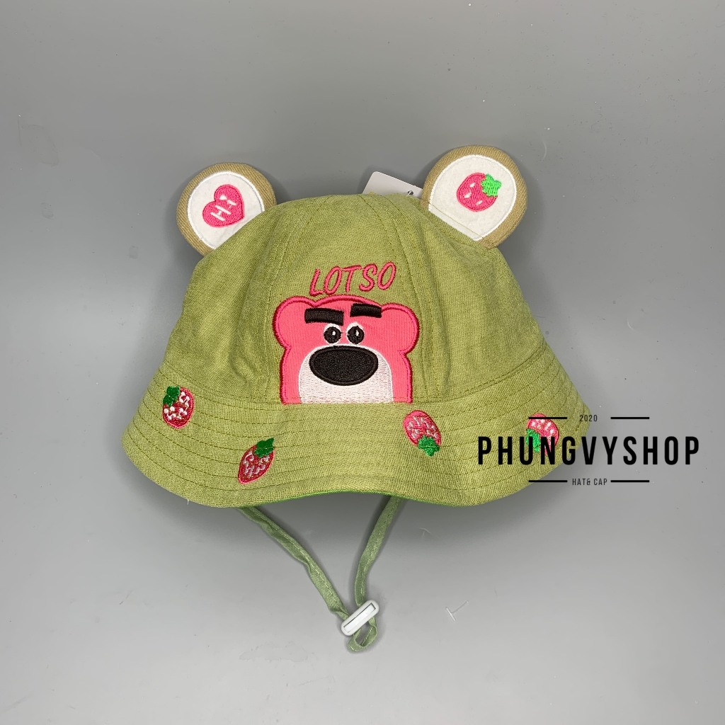 (SALE) VĐ 47cm/Dưới 12 tháng. Mũ bucket tai bèo vành bé trẻ em phungvyshop-Nón BO nhí nhung GẤU DÂU LOTSO CHÂN MÀY