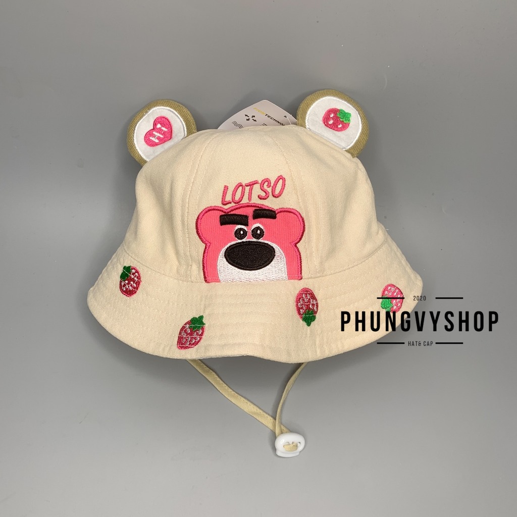 (SALE) VĐ 47cm/Dưới 12 tháng. Mũ bucket tai bèo vành bé trẻ em phungvyshop-Nón BO nhí nhung GẤU DÂU LOTSO CHÂN MÀY